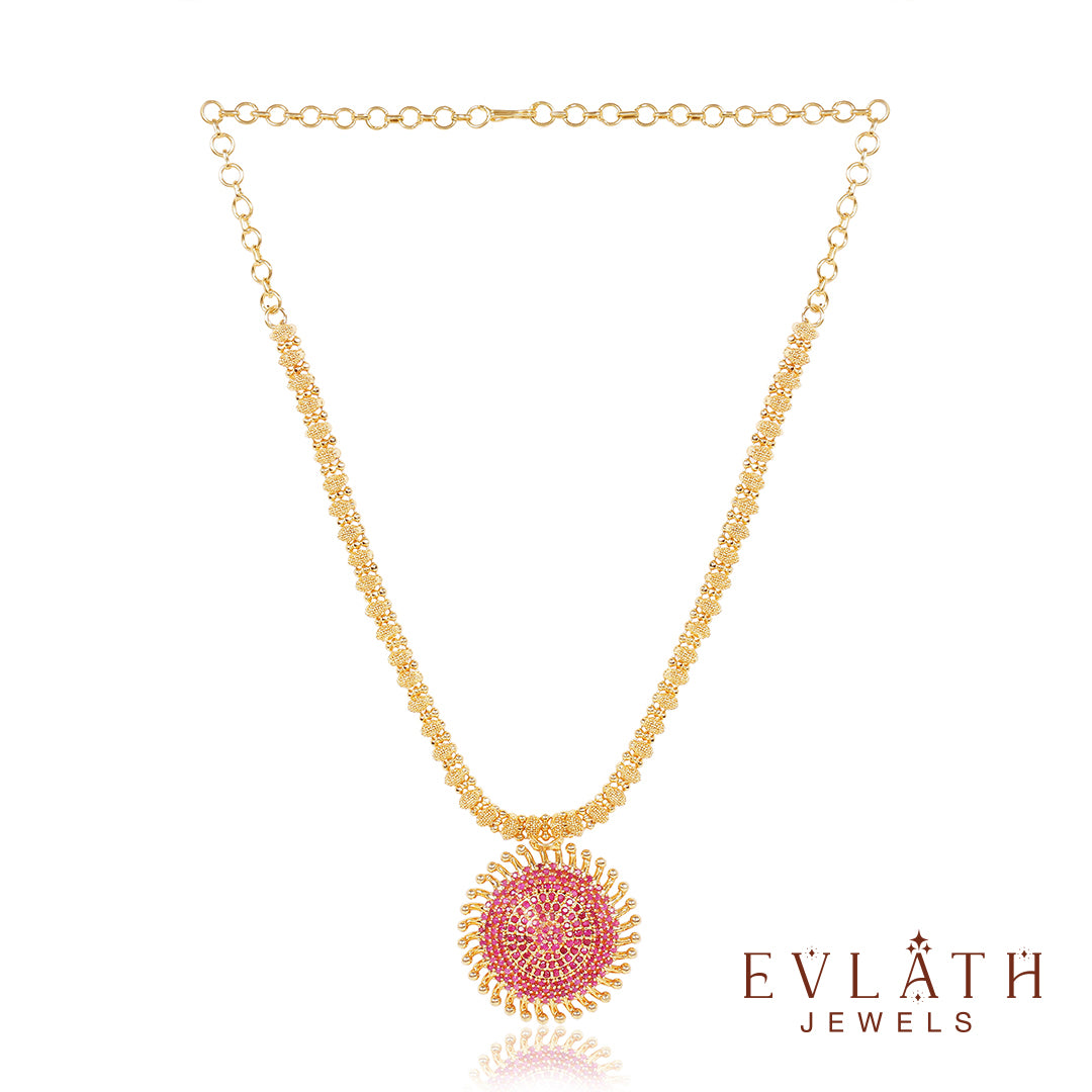 Premium quality gold-plated Radiant Sunbeam Ruby Stone pendant set - Evlath Jewels